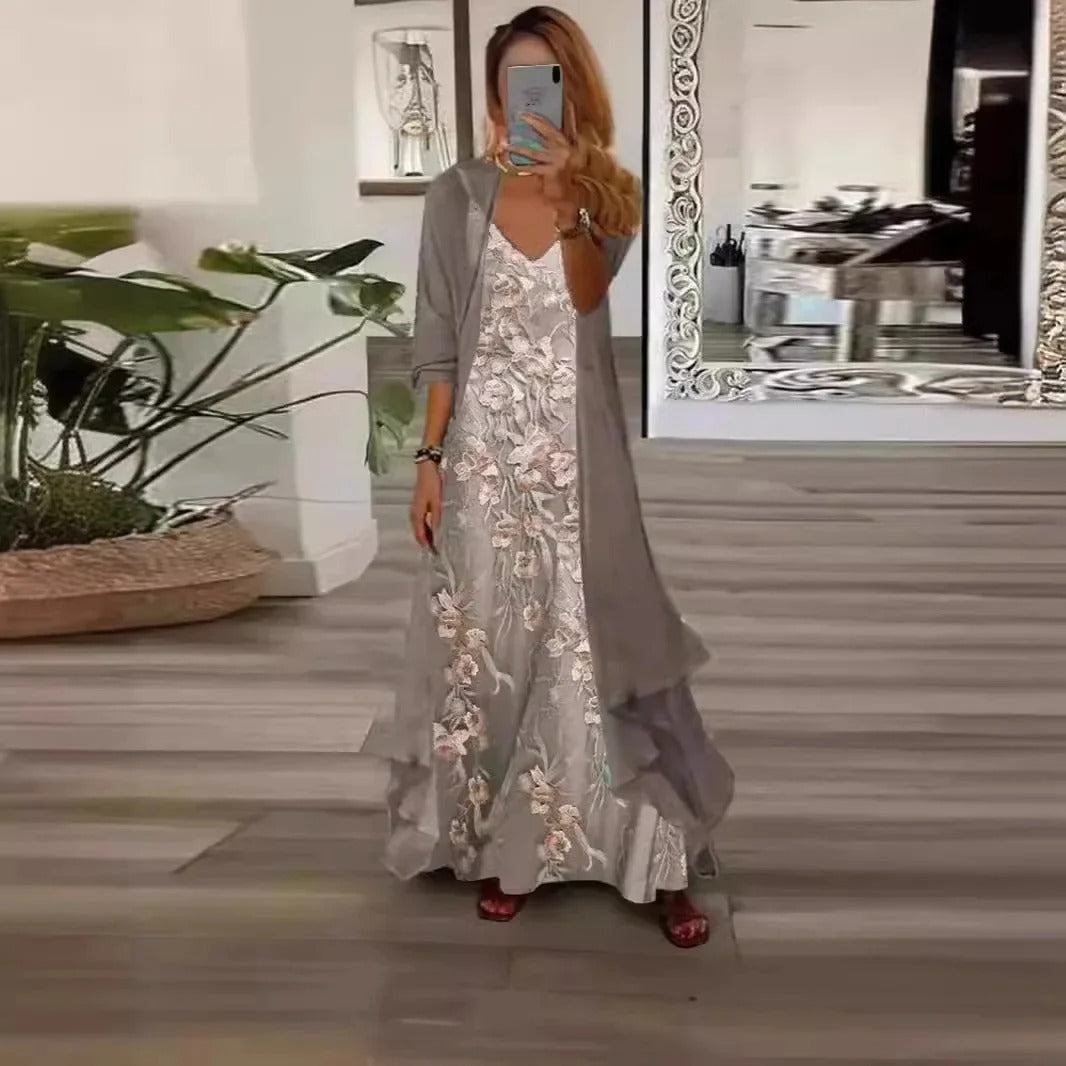 Chic Digital Print Crop & Chiffon Set