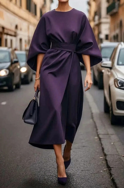 Chic Women’s Solid Color Bat Sleeve Dress