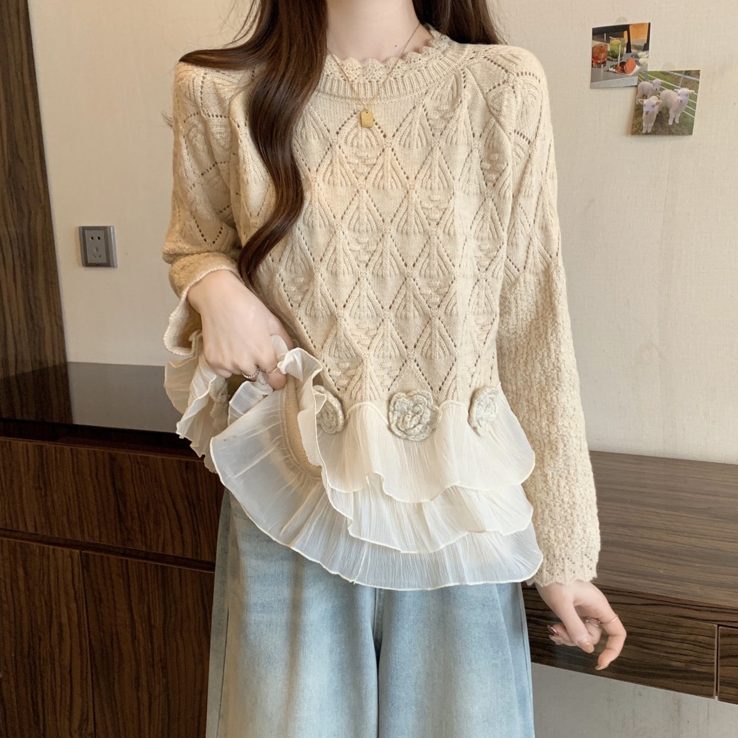 Women's Rose Lace Edge Sweater