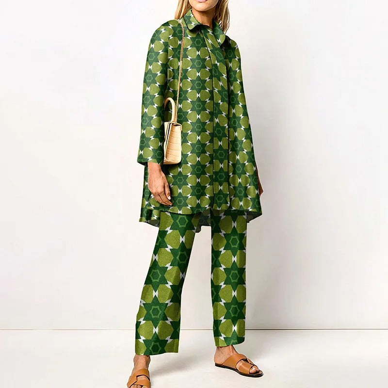 Vintage Print Loose Two-Piece Set