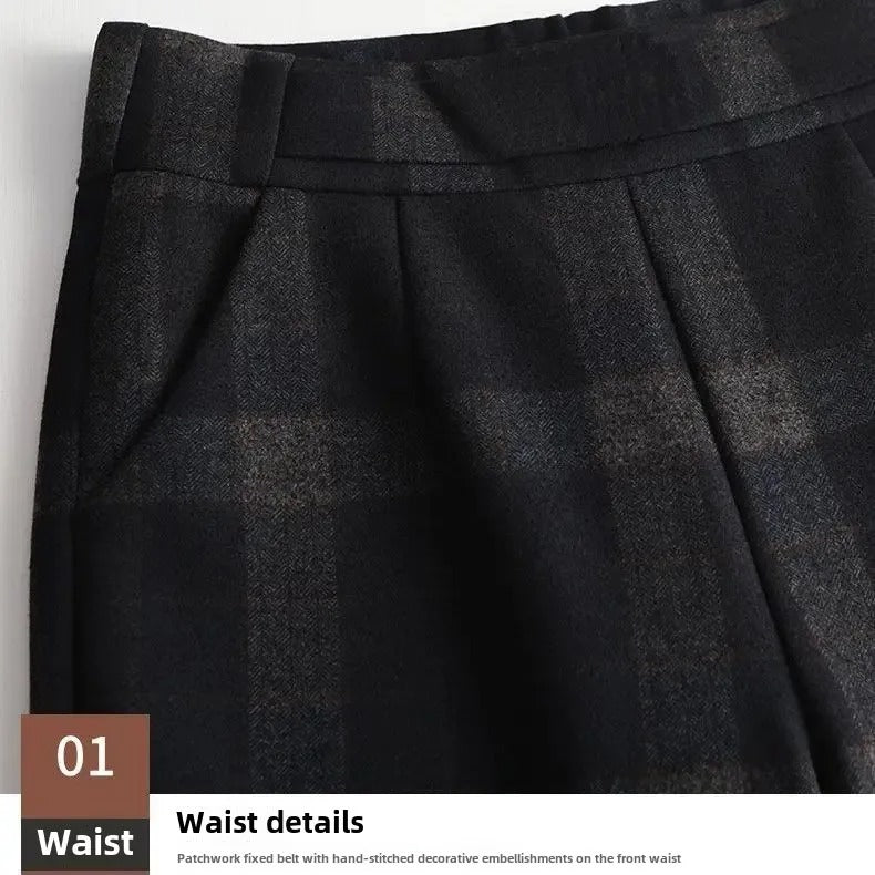 Plaid Wool Wide-Leg Pants