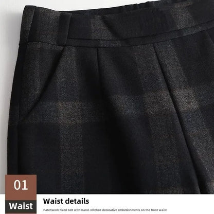 Plaid Wool Wide-Leg Pants