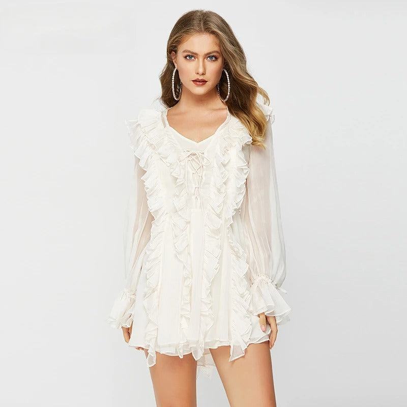 Sexy Sheer Lace Mesh Shirt Dress