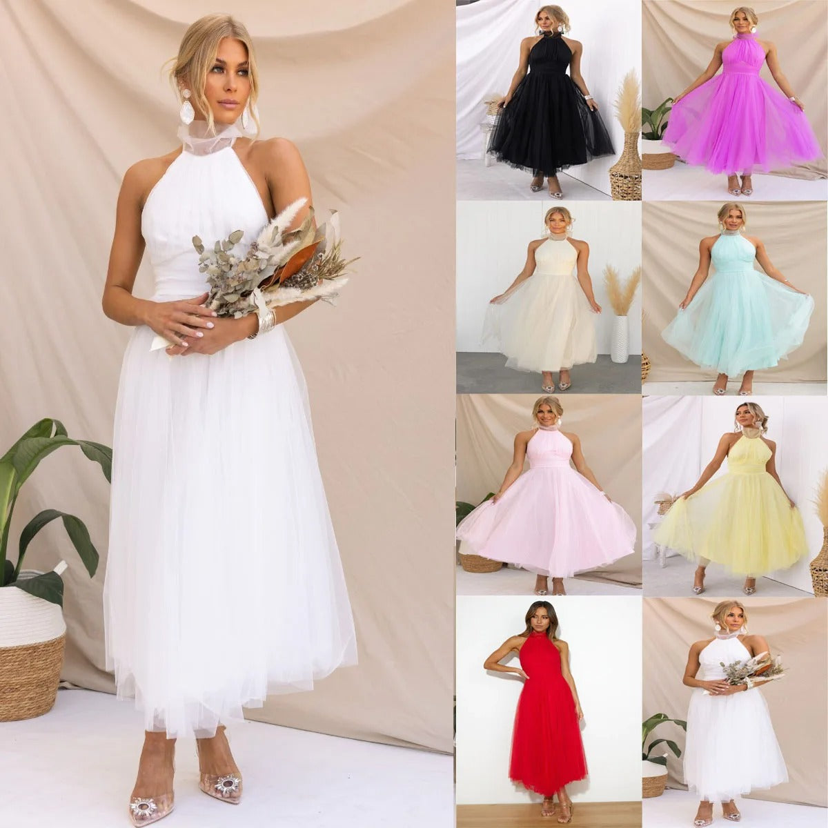 Chiffon Halter Neck Dress