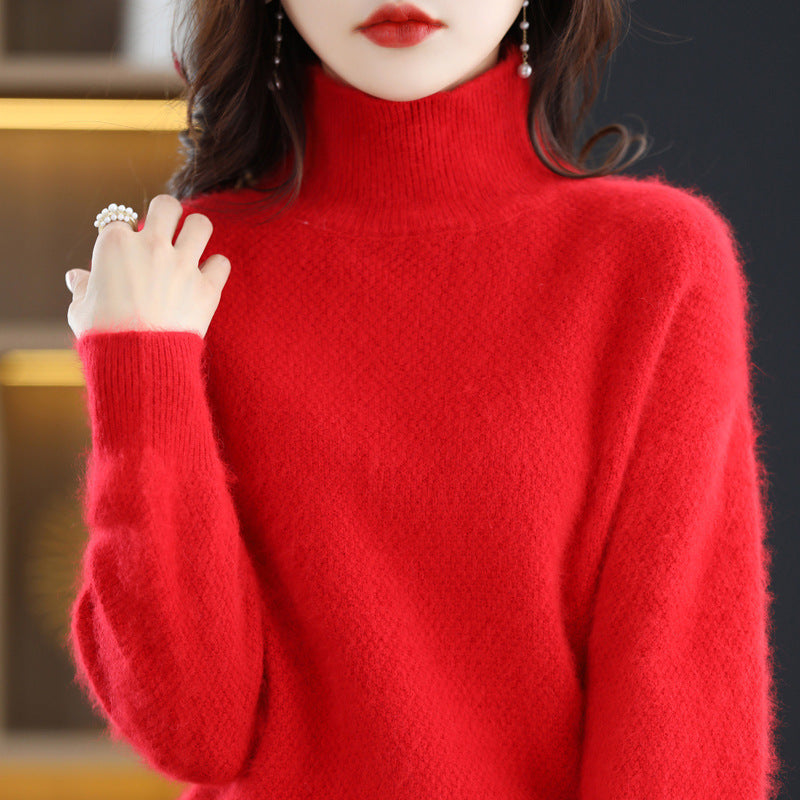 Mink Sweater Women's Half Turtleneck Loose Thick Short