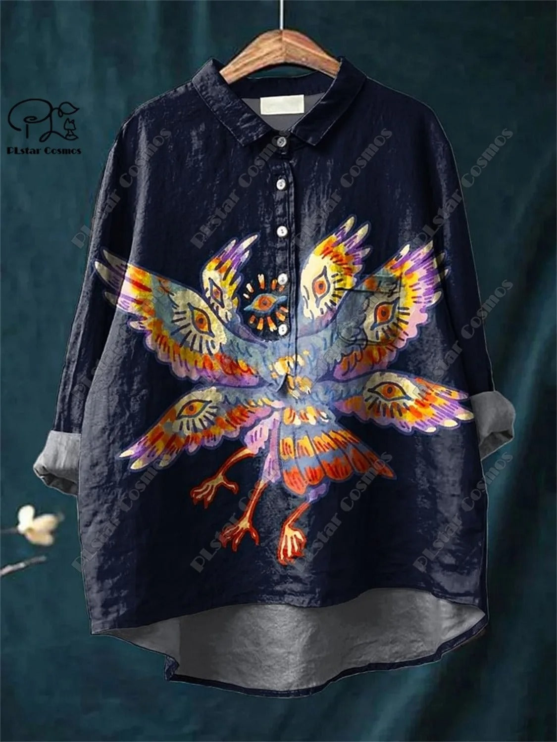 Retro Rabbit Bird Peacock Print Open Tube Shirt