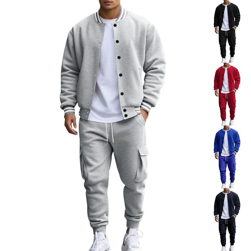 Stand Collar Fleece-Lined Baseball Sports Suit for Men