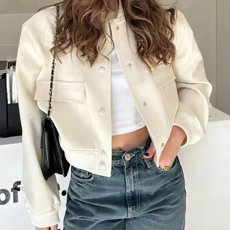 Stand Collar Pocket Jacket for Women