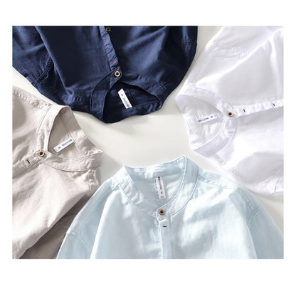 Linen Stand Collar Shirt