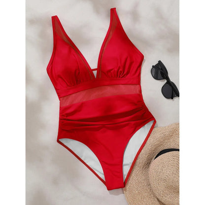 Sheer V-Neck One-Piece