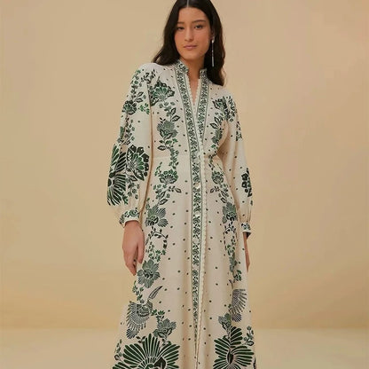 Emerald Glow Women's V-Neck Boho Maxi Dress
