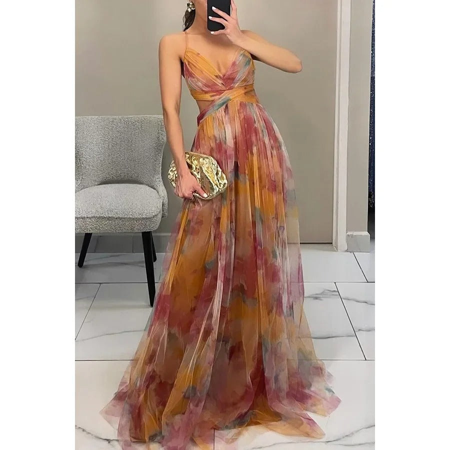 Women's Mesh Print Slim Dress