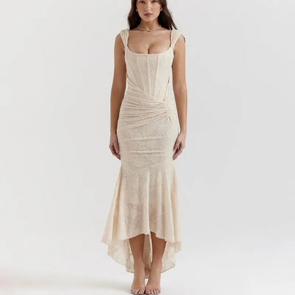 Elegant Backless Pleated Evening Dress