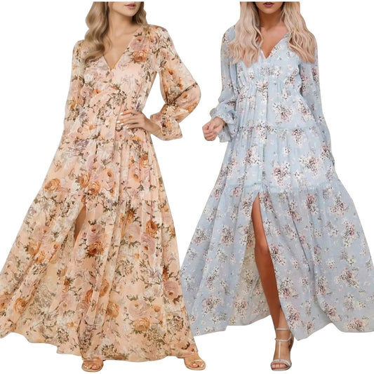 Elegant Floral Ruffle Maxi Dress