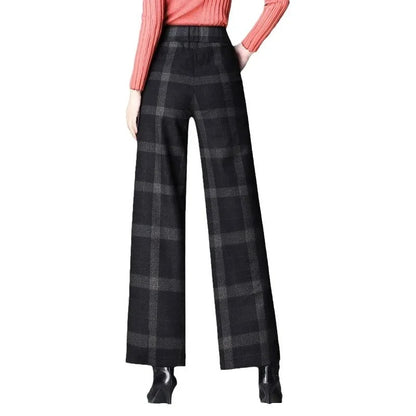 Plaid Wool Wide-Leg Pants