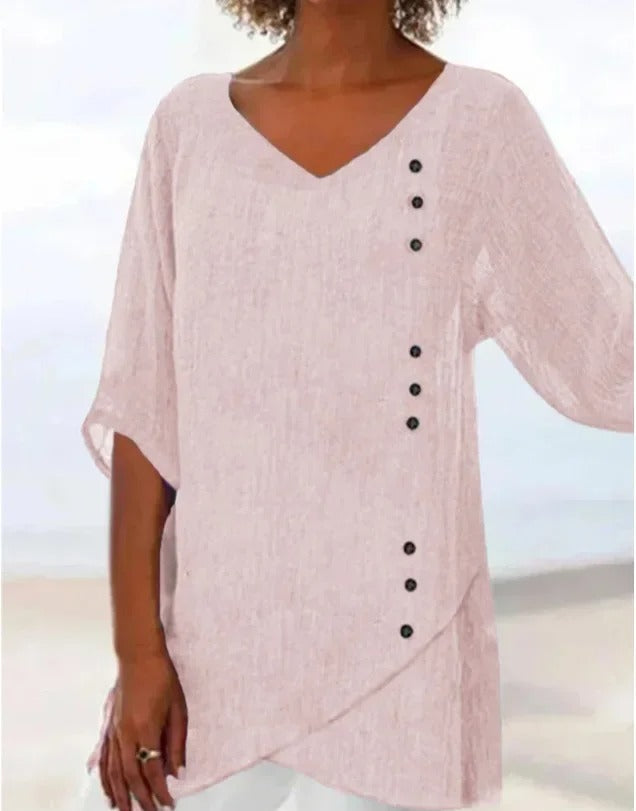 Blue Cotton V-Neck