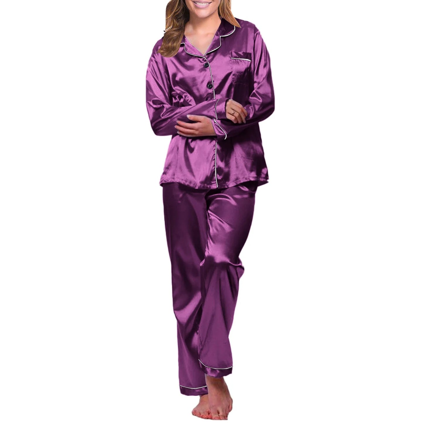 Silky Satin Button-Up Pajama Set