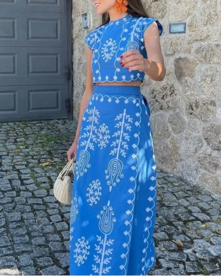 Boho Retro Print Skirt Set