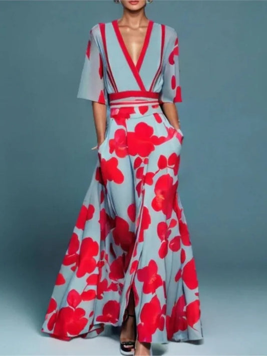 Women's V-Neck Printed Dress
