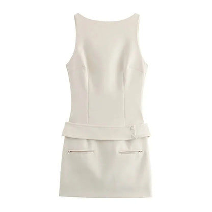 Chic Belted Sleeveless Cropped Dress
