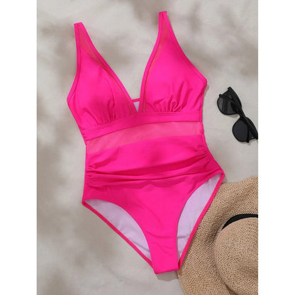 Sheer V-Neck One-Piece