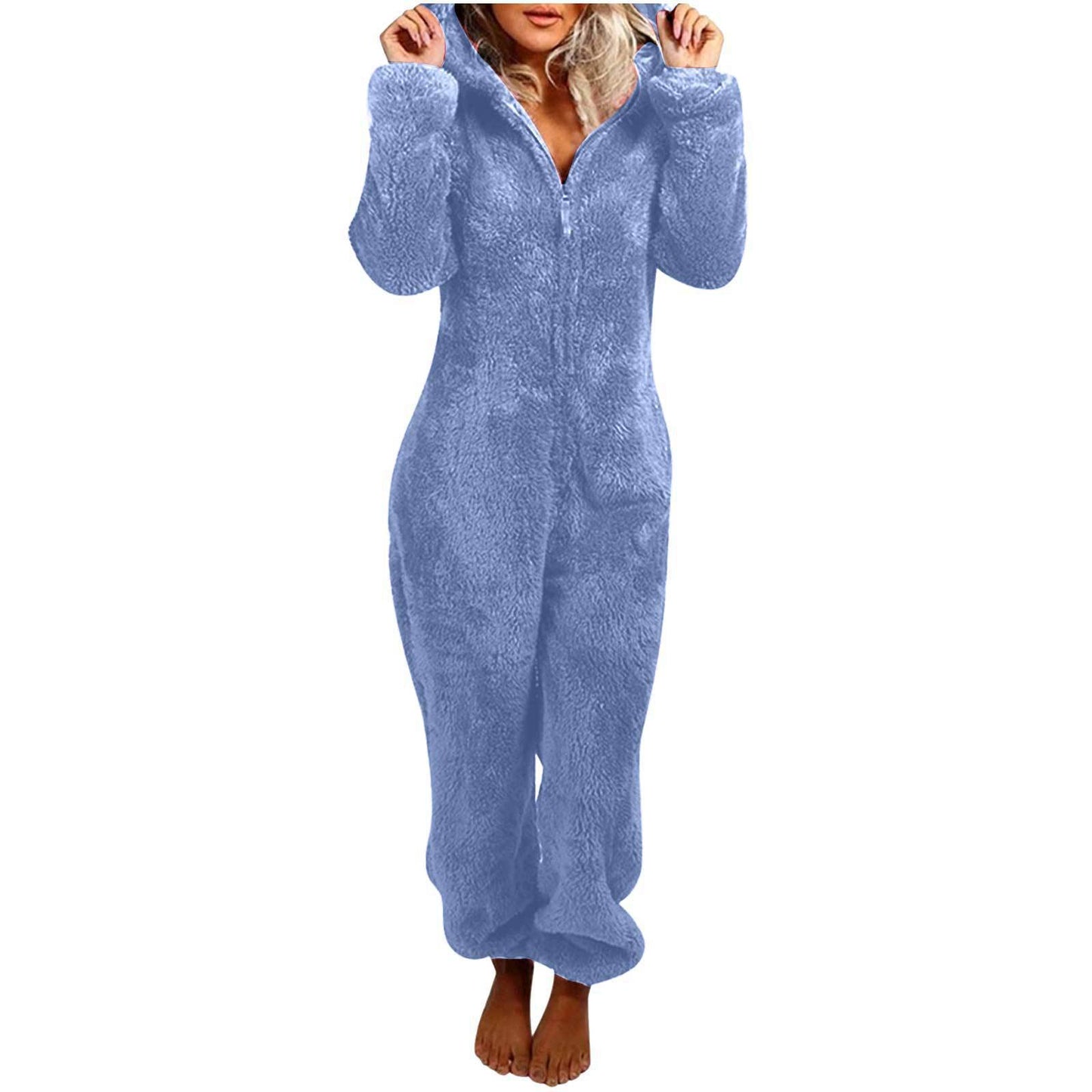 Furry Jumpsuit Hooded Pajamas