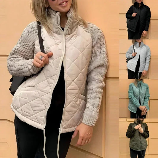 Glam Knit Patchwork Puffy Parka Chic