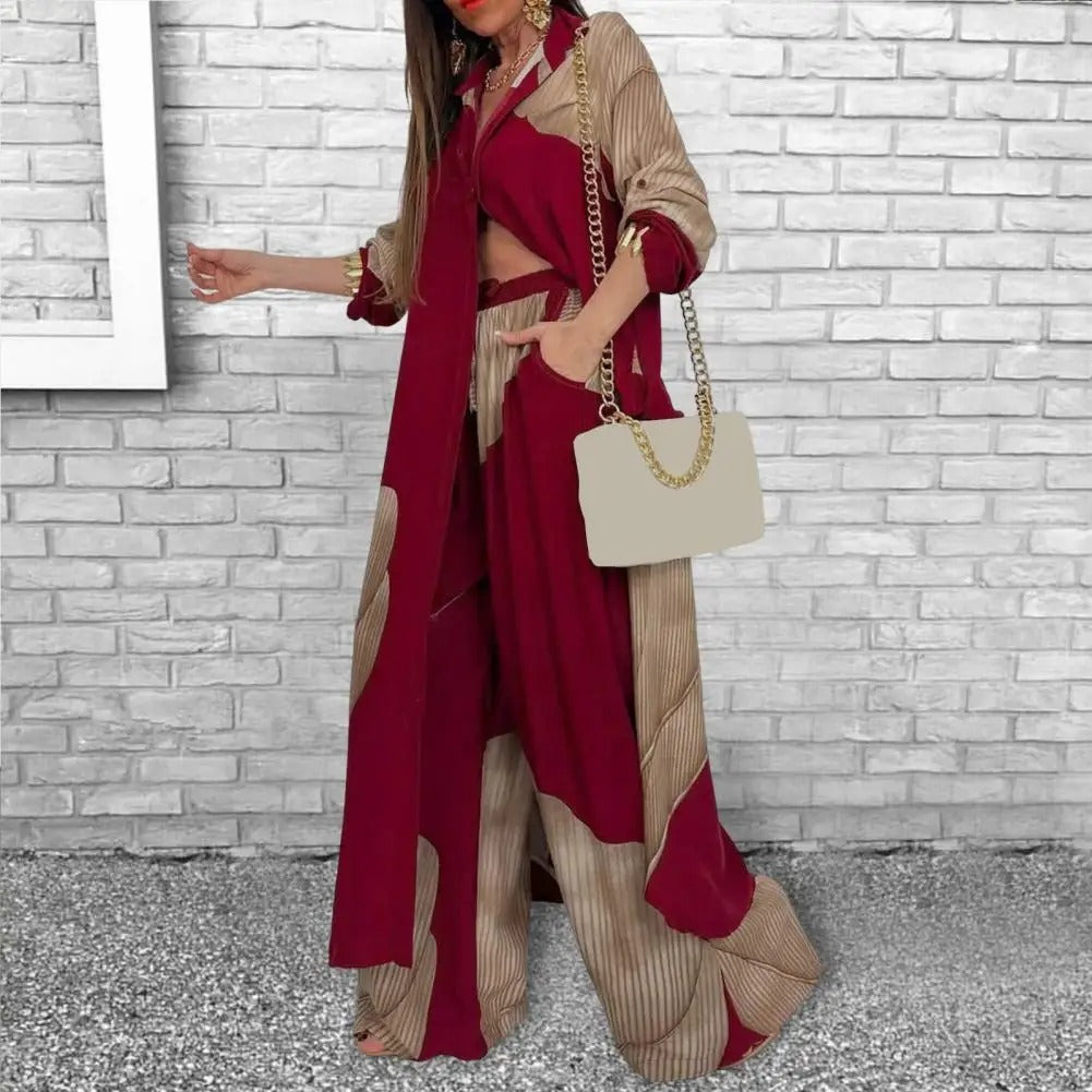 Chic Contrast V-Neck Suit