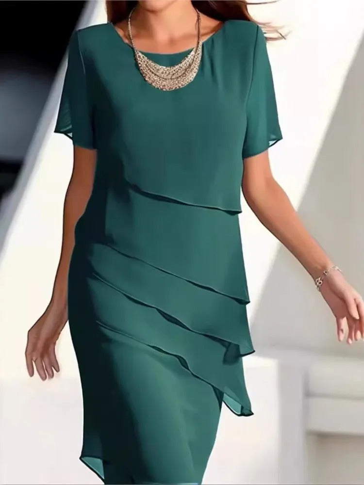 Solid Color Ruffle Dress