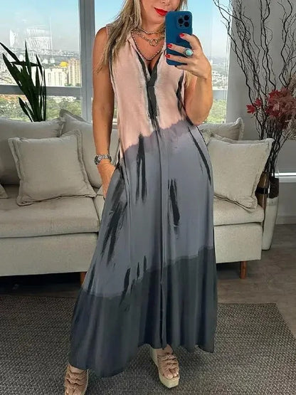 Stylish Sleeveless Panel Pocket Dress