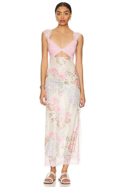 Rose Whisper Lace Floral Slit Dress