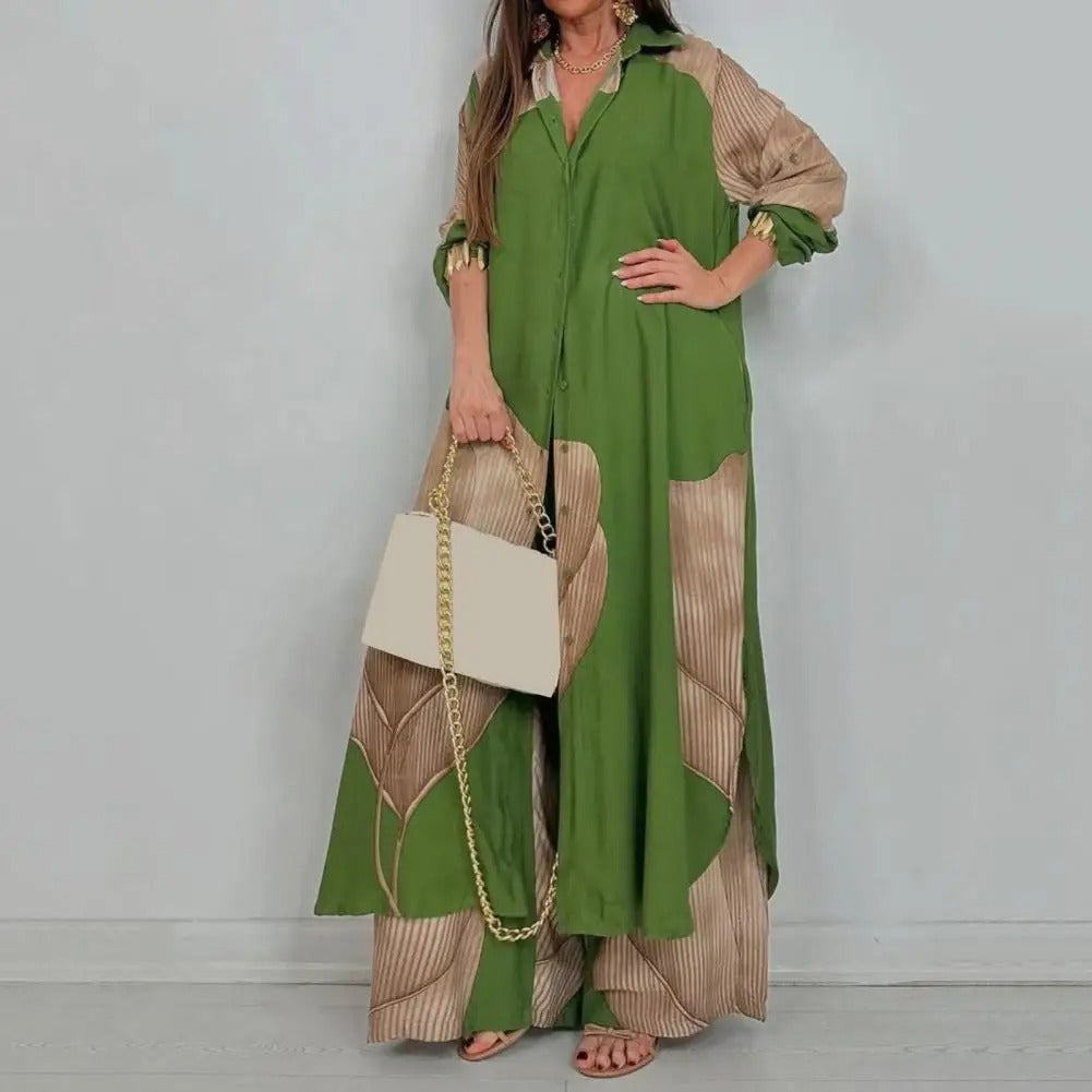 Chic Contrast V-Neck Suit