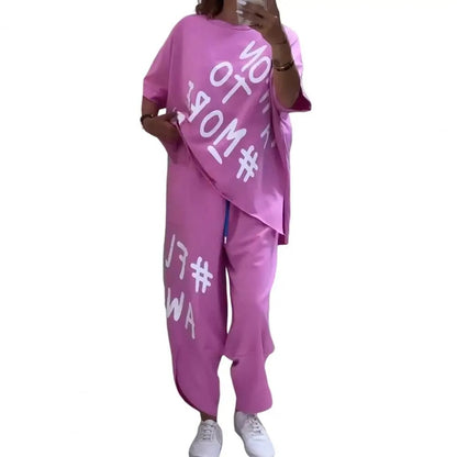 Summer Vibe Letter Print Tracksuit Set