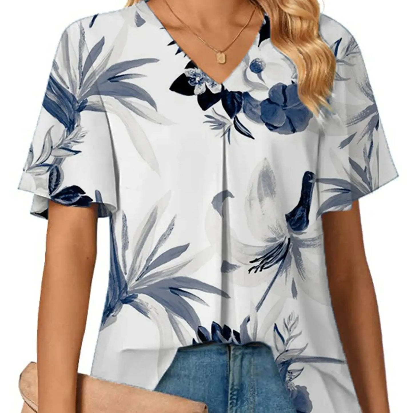 Floral V-Neck Summer Tee for Women