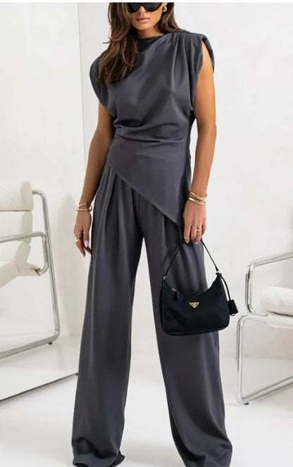 Elegant Solid Color Pants Set