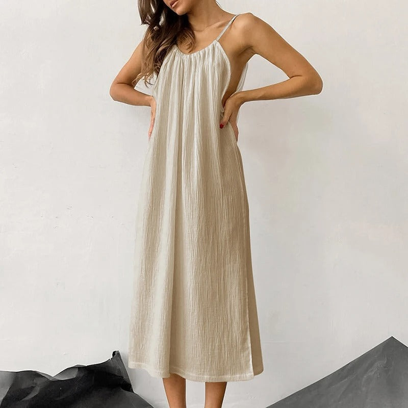 Elegant Cotton Gauze Sleeveless Maxi Dress