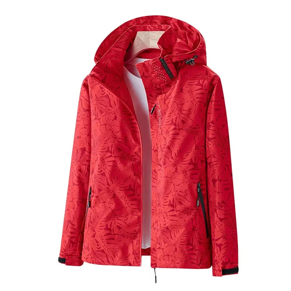 Leaf Print Waterproof Windbreaker Jacket