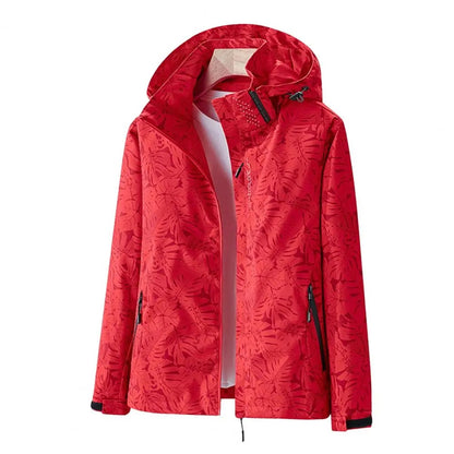 Leaf Print Waterproof Windbreaker Jacket