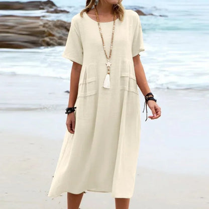 Simple Solid Cotton Linen Dress