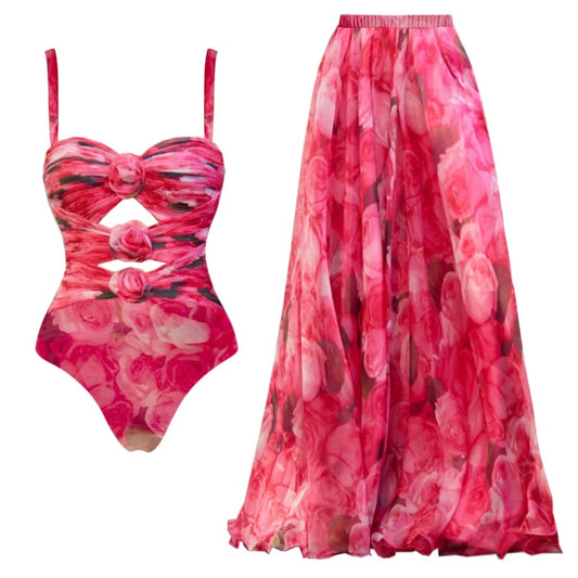 Golden Starfish Ruched Swimsuit &amp; Skirt Set