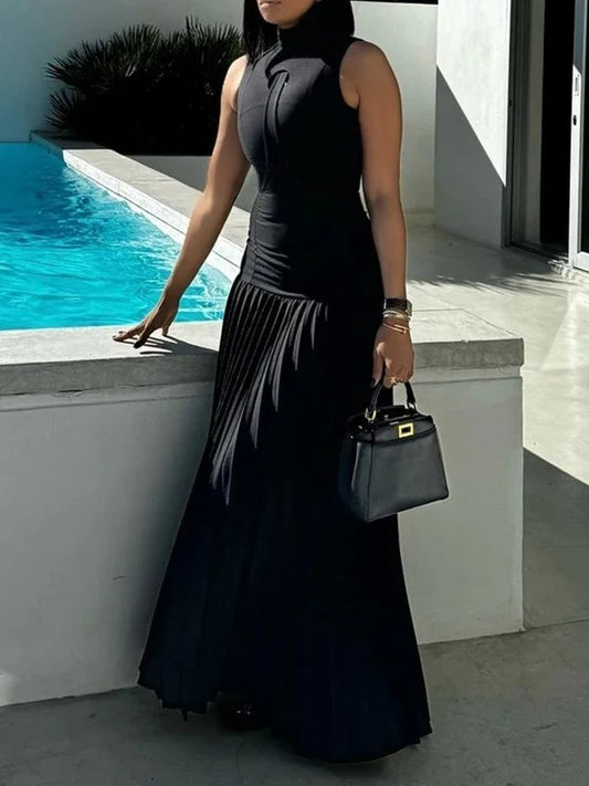 Black Mock Neck Bodycon Dress
