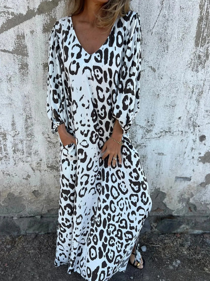 Retro Leopard Print V-Neck Dress