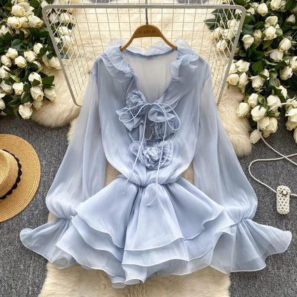 Sweet Pink Ruffle Chiffon Dress