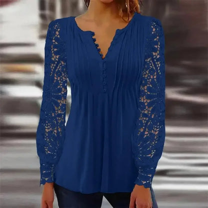Sexy Lace V-Neck Pleated Blouse