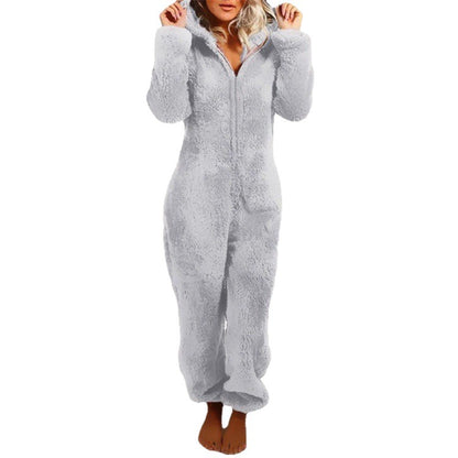 Furry Jumpsuit Hooded Pajamas