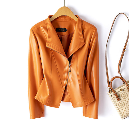 Women's Short Plus Size Leather Jacket