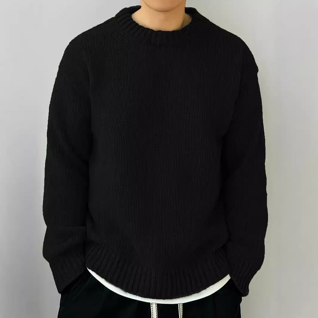 Men’s Solid Color Loose Knit Pullover Sweater