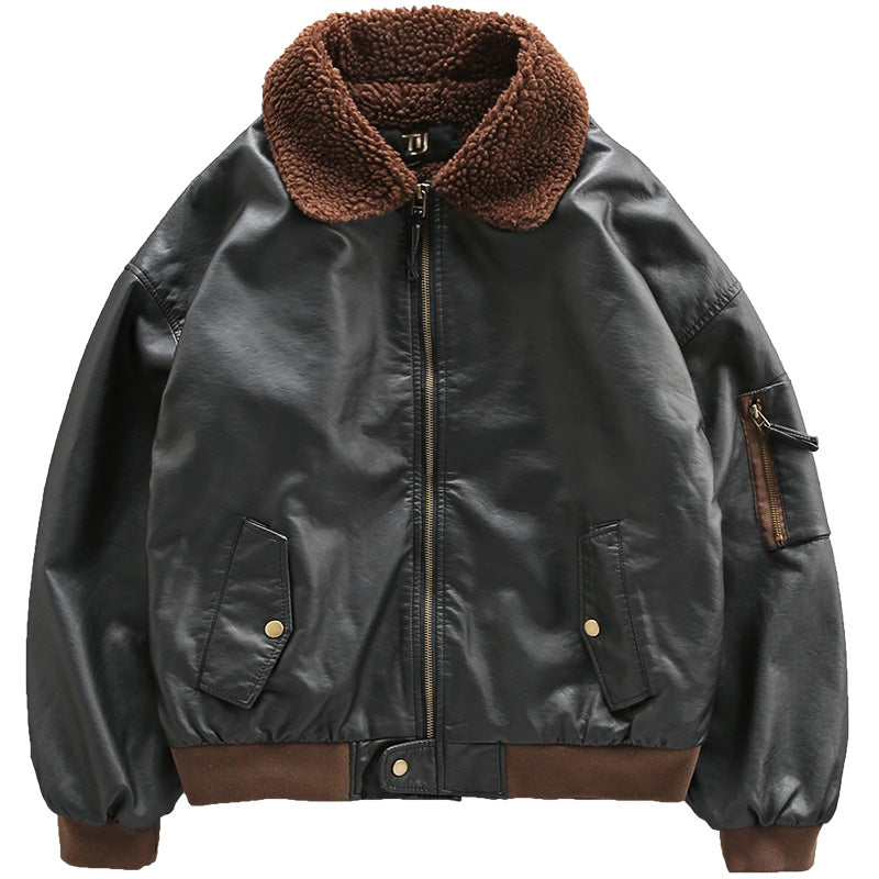 Men's Leather Jacket Pilot Fleece-Lined Thick