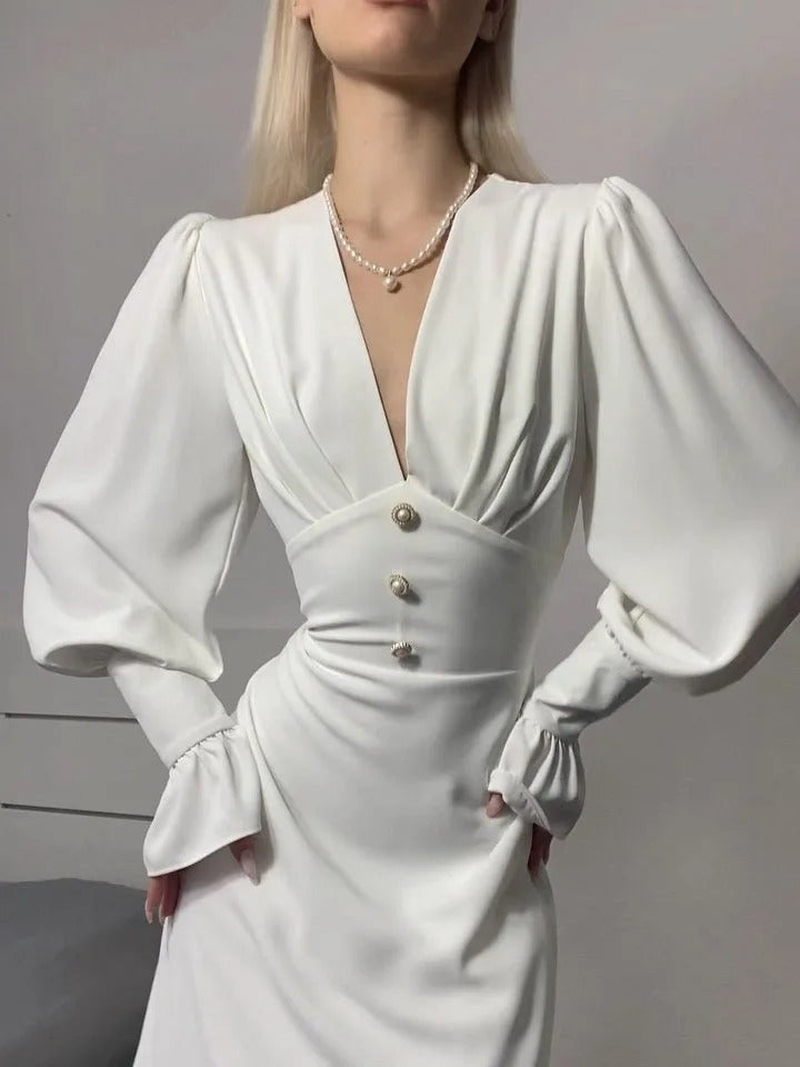 V-neck Slim A-Line Dress