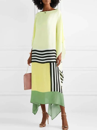 Elegant Boho Striped Patchwork Maxi Dress